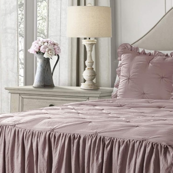 Mauve Queen Size Bed Bedspread Shams Set Soft Neutral Lavender Pink Cottage Chic - Picture 9 of 10